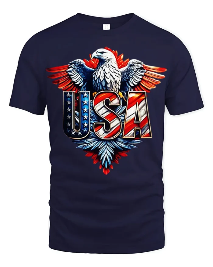 Patriotic USA Eagle American Flag Graphic Tee Shirt Freedom Style - navy t-shirt on white background
