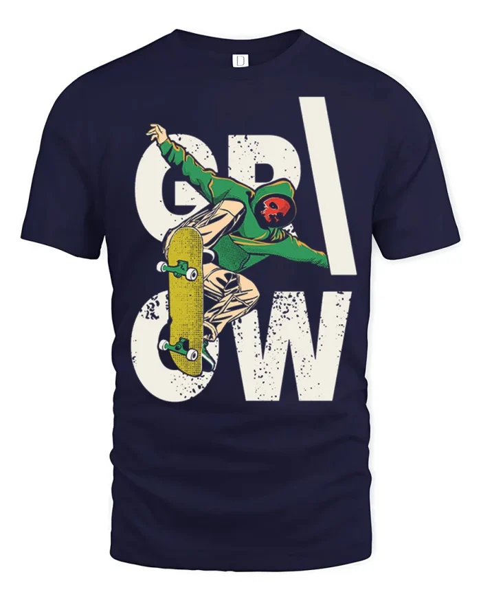 Grow Skateboard Street Style Skater Graphic Tee Shirt Urban Art - navy t-shirt on white background