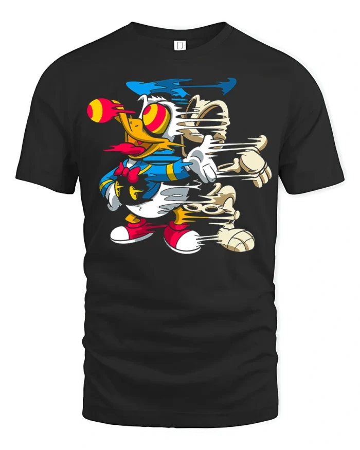 Retro Glitch Duck Cartoon Chaos Funny Graphic T Shirt - black t-shirt on white background
