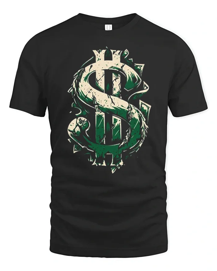 Snake Wrapped Dollar Sign Power Money Graphic T Shirt - black t-shirt on white background