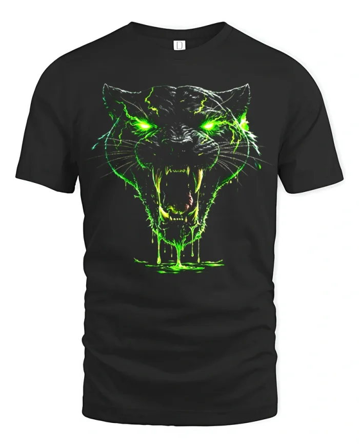 Neon Fury Panther Roaring Beast Graphic T Shirt - black t-shirt on white background