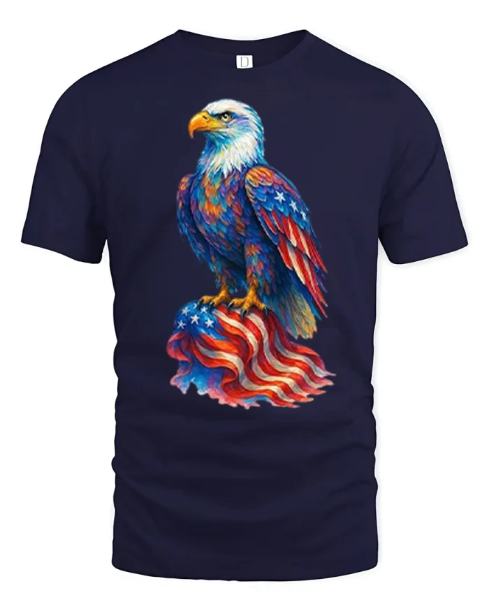 Patriotic Bald Eagle American Flag Freedom Graphic T Shirt - navy t-shirt on white background