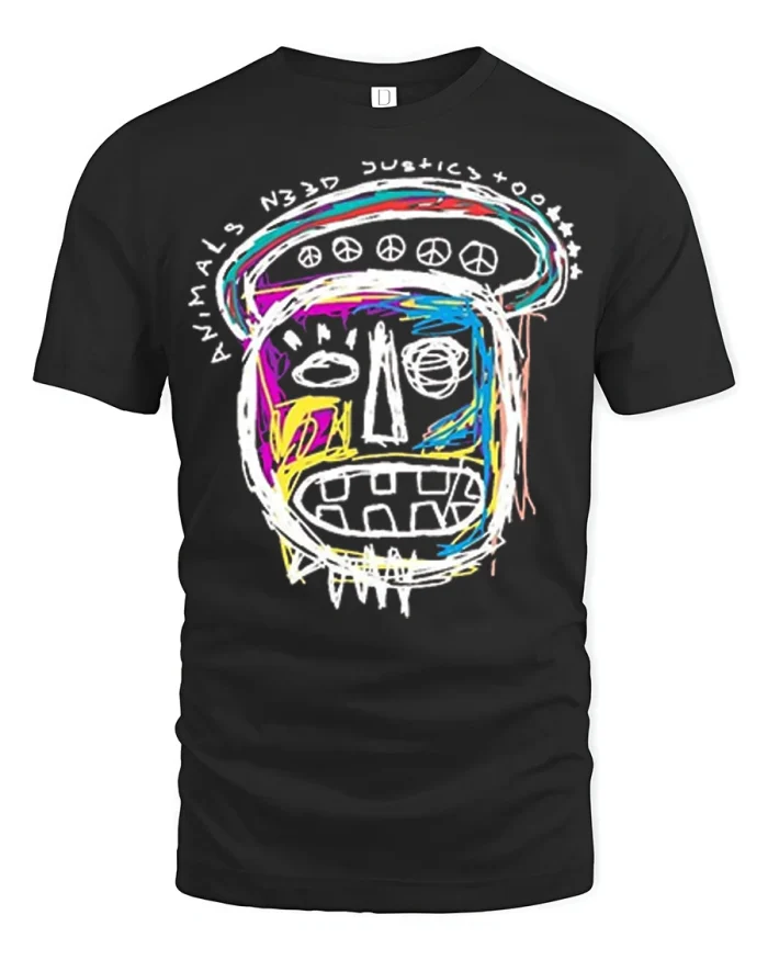 Primitive Street Art Face Abstract Graffiti Style Graphic Tee - black t-shirt on white background