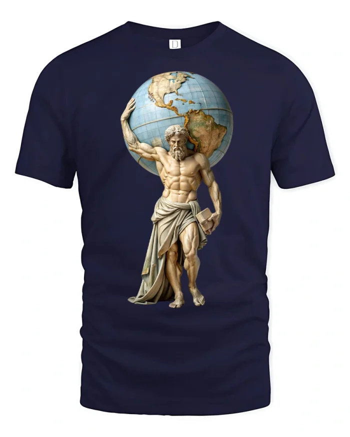 Atlas Holding The World Mythology Classic Statue Graphic Tee - navy t-shirt on white background