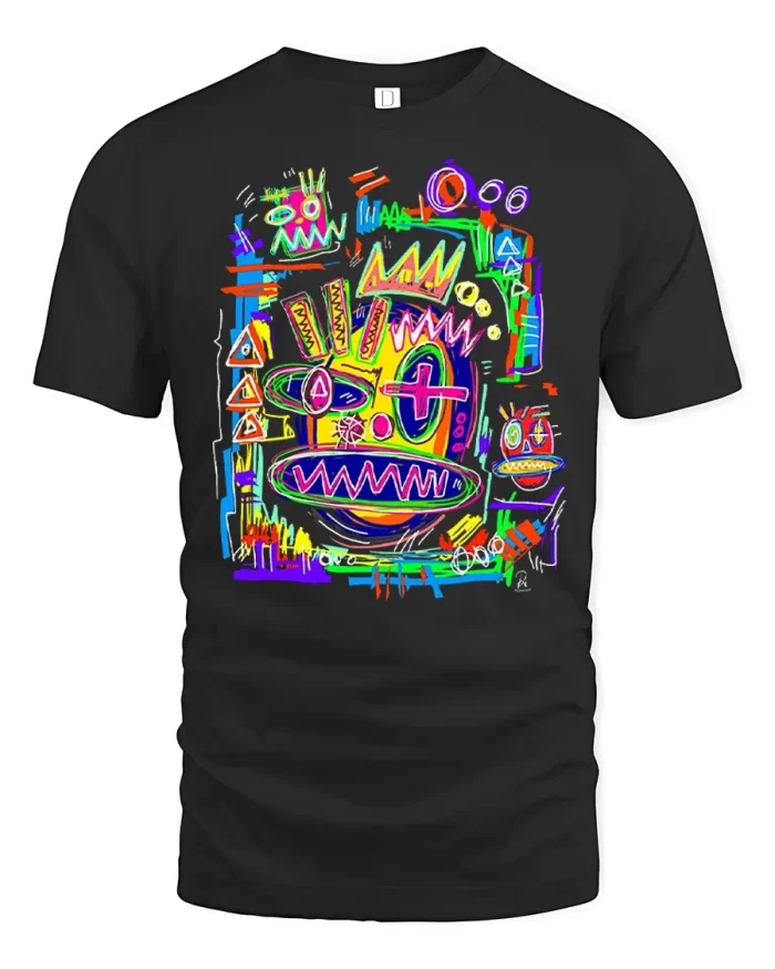 Colorful Abstract Monster Face Graphic T Shirt Street Art - black t-shirt on white background