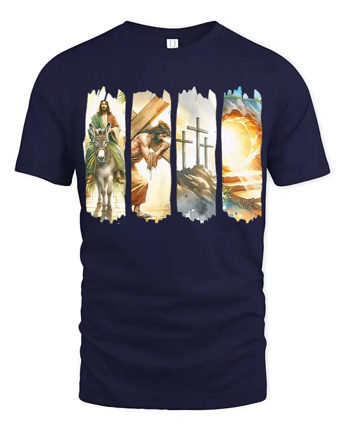 Jesus Resurrection Cross Scene Christian Graphic T Shirt Faith - navy t-shirt on white background