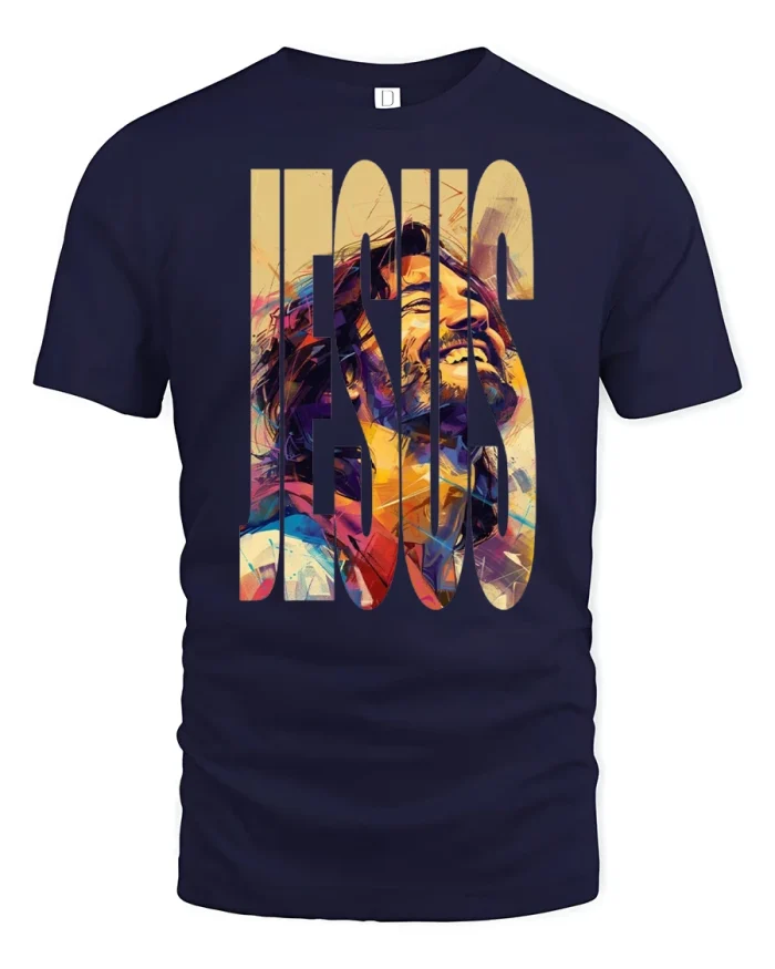 Jesus Christ Modern Art Portrait Graphic T Shirt Faith Style - navy t-shirt on white background