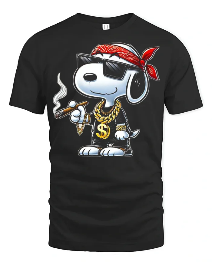 Gangster Snoopy Style Dog Smoking Cigar Graphic T Shirt - black t-shirt on white background