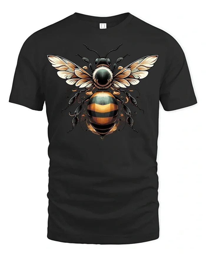 Vintage Style Honey Bee Detailed Nature Graphic T Shirt - black t-shirt on white background