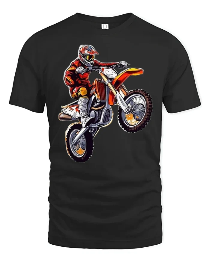 Wheelie King Dirt Bike Rider T Shirt Extreme Motocross Vibes - black t-shirt on white background