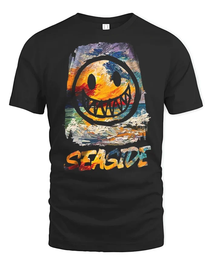Seaside Smile Graphic T Shirt Artistic Ocean Vibes Streetwear - black t-shirt on white background