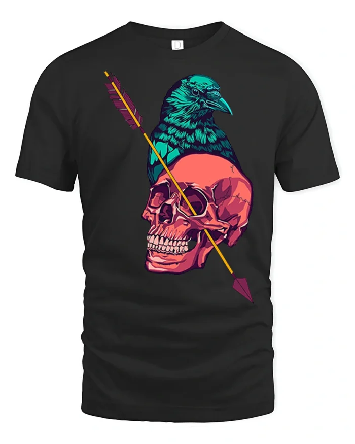 Dark Raven Skull Arrow T Shirt Gothic Streetwear Art Style - black t-shirt on white background