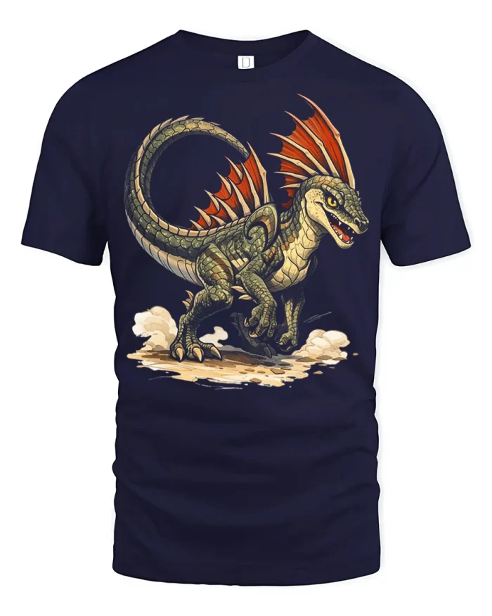 Fierce Dragon Graphic T Shirt Fantasy Creature Art Style - navy t-shirt on white background