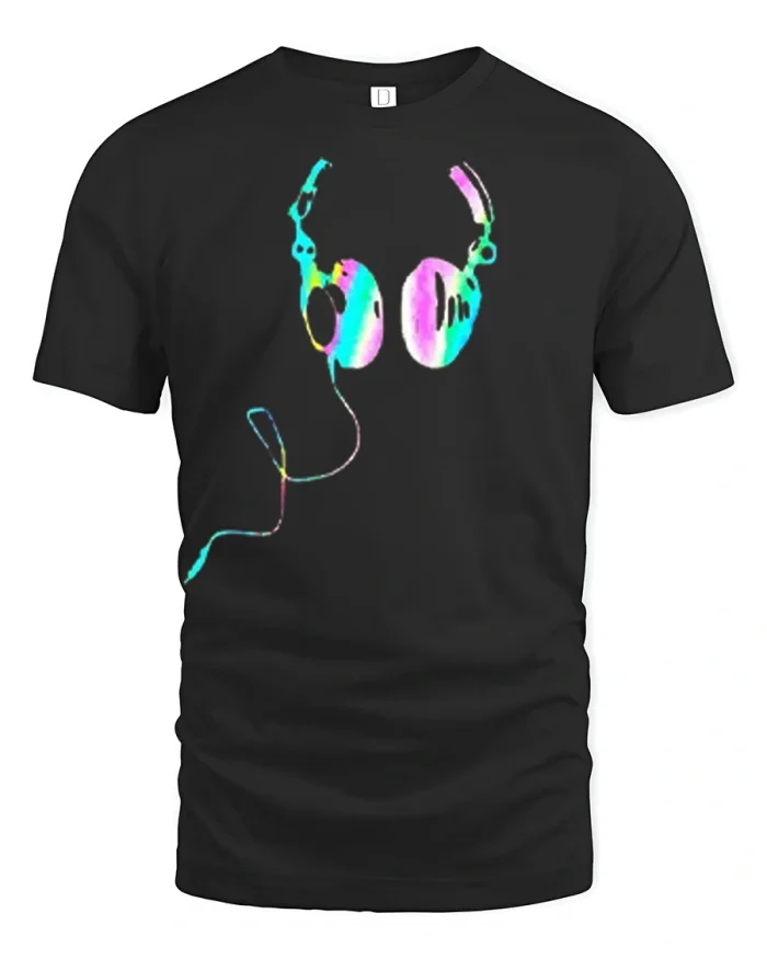 Colorful Headphones Music Lover Tshirt Retro Vibes Audio Graphic Tee - black t-shirt on white background