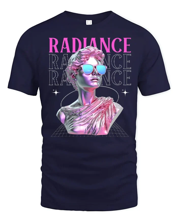Radiance Retro Statue Aesthetic Sunglasses Vaporwave Graphic Tshirt Tee - navy t-shirt on white background