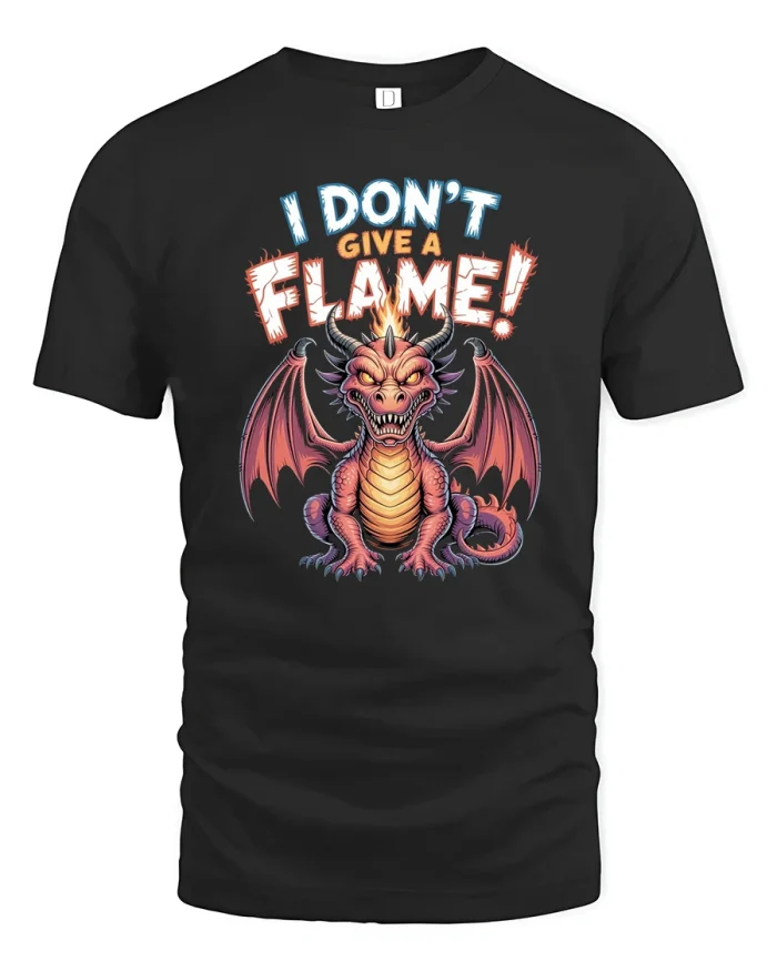 I Dont Give A Flame Funny Dragon Graphic T Shirt - black t-shirt on white background
