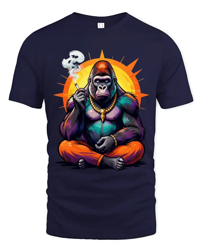Cool Gorilla Smoking Street Art Graphic T Shirt - navy t-shirt on white background