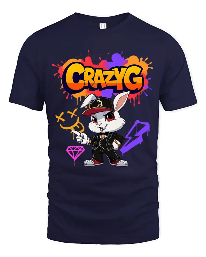 Crazy G Street Style Bunny Graphic T Shirt - navy t-shirt on white background