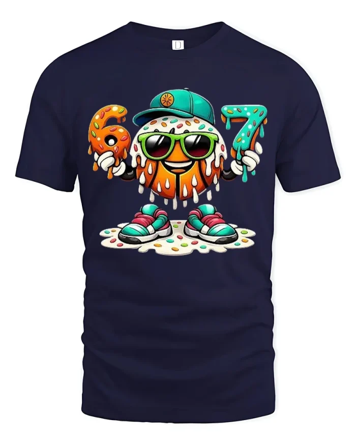 Funny Donut 67 Birthday Cartoon Graphic T Shirt - navy t-shirt on white background