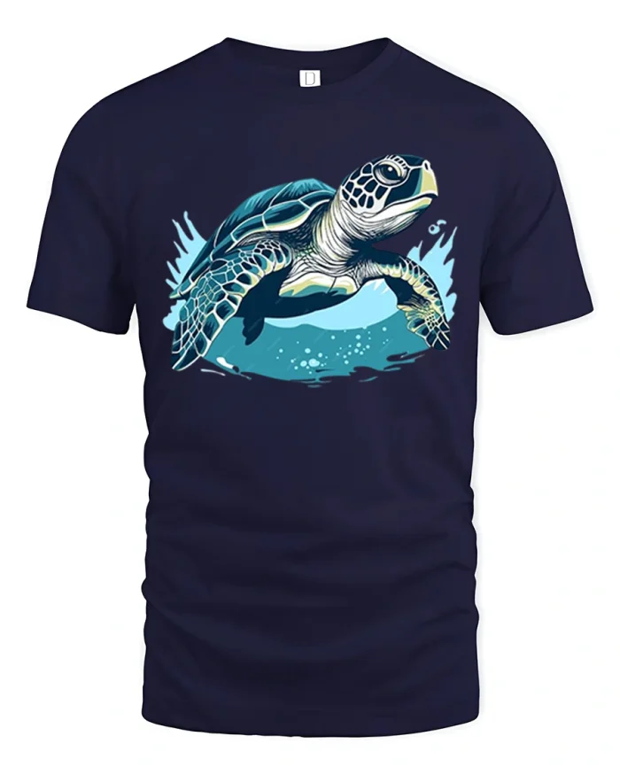 Majestic Sea Turtle Ocean Wave Graphic T Shirt - navy t-shirt on white background