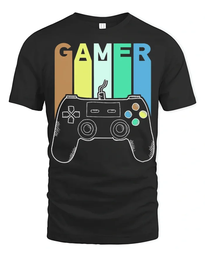 Retro Gamer Controller T Shirt Vintage Gaming Graphic Style - black t-shirt on white background