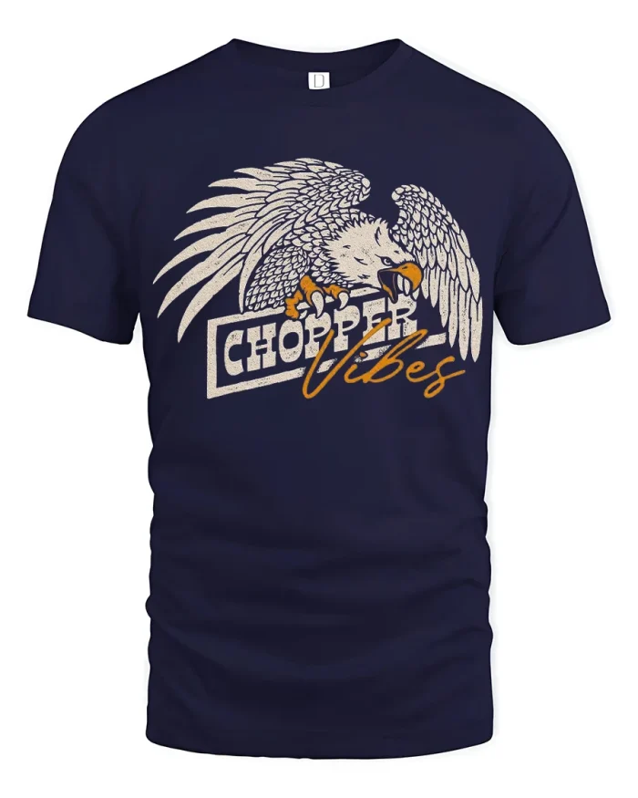 Chopper Vibes Eagle T Shirt Retro Biker Style Graphic Tee - navy t-shirt on white background