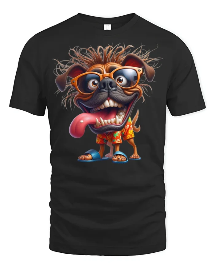 Funny Crazy Dog With Sunglasses Cartoon Graphic T Shirt - black t-shirt on white background