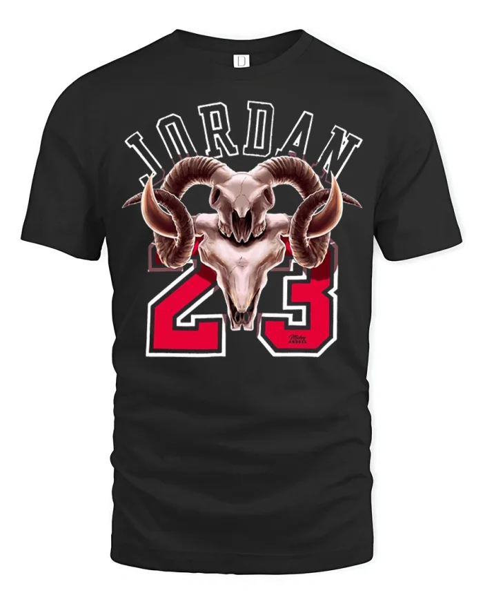 Jordan 23 Ram Skull Graphic T Shirt Vintage Sports Style Tee - black t-shirt on white background