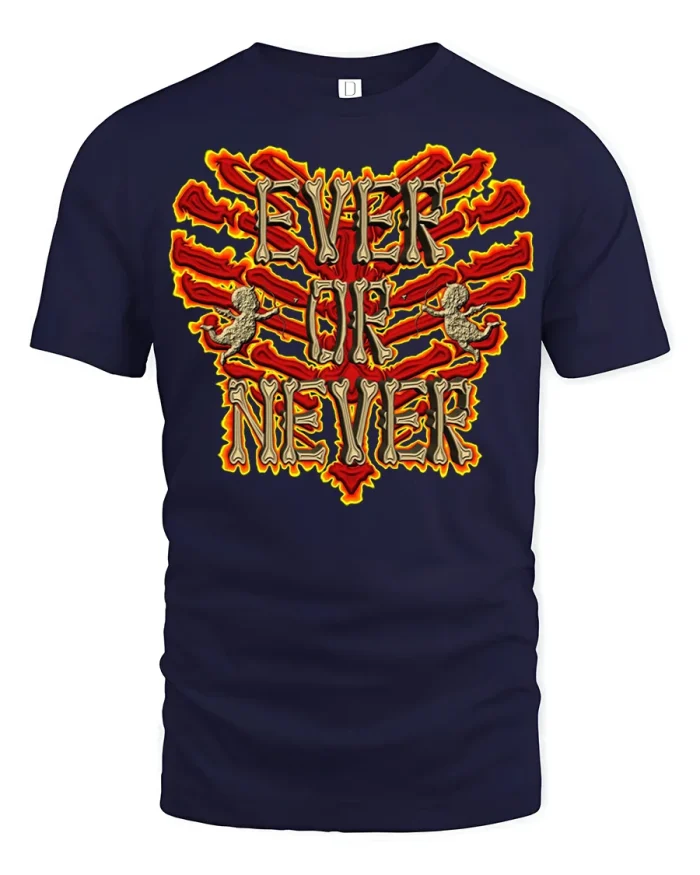 Ever Or Never Skull Bones Gothic Graphic T Shirt Rock Style Tee - navy t-shirt on white background