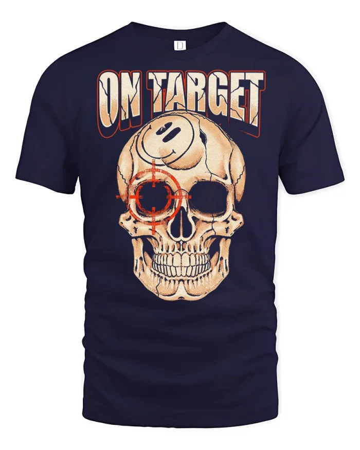 On Target Skull Graphic T Shirt Vintage Retro Style Tee - navy t-shirt on white background