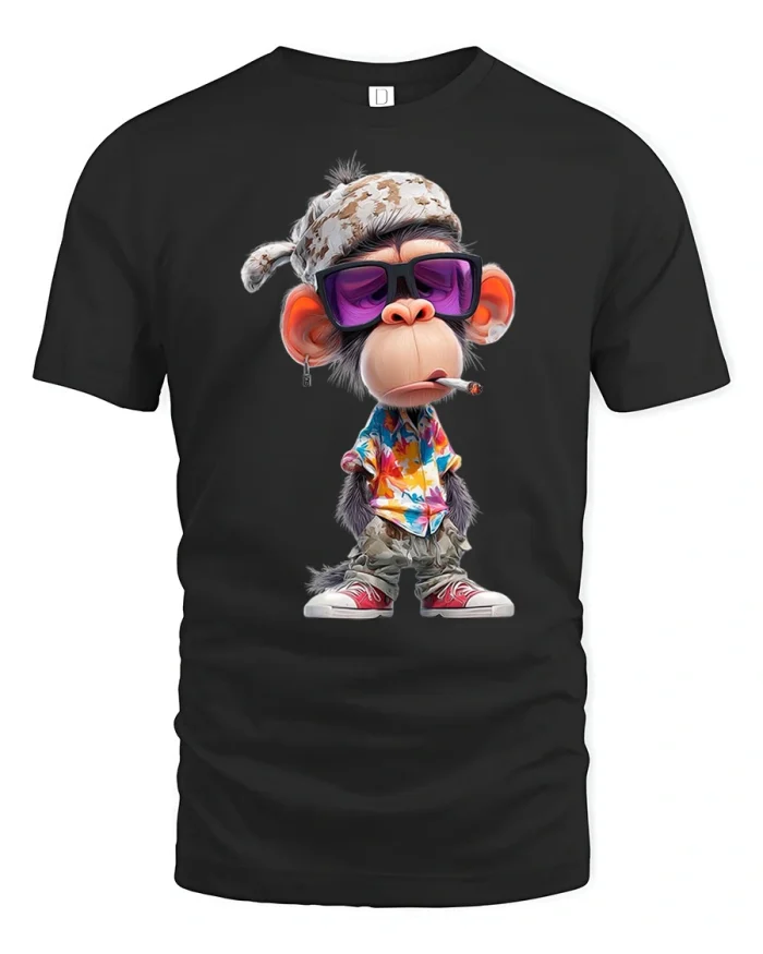 Cool Monkey Sunglasses Graphic T Shirt Funny Animal Tee - black t-shirt on white background