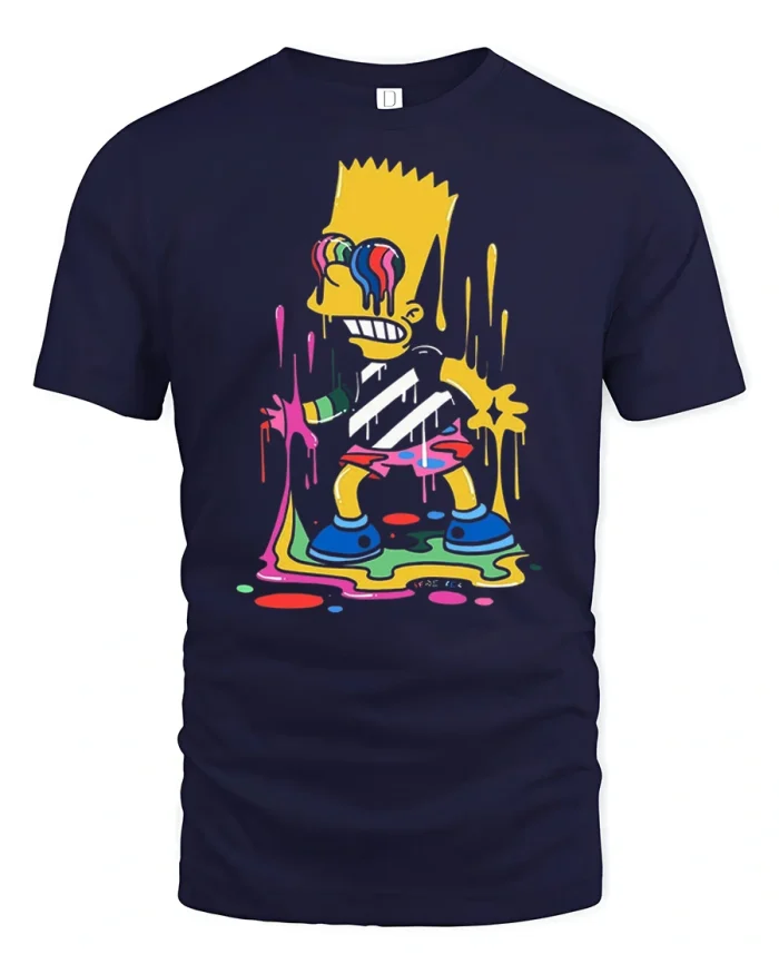 Melting Cartoon Graffiti Graphic T Shirt Street Art Style Tee - navy t-shirt on white background