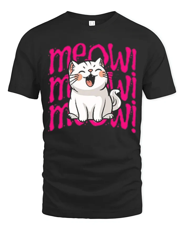 Funny Meow Cat Graphic T Shirt Cute Kitty Lover Tee - black t-shirt on white background