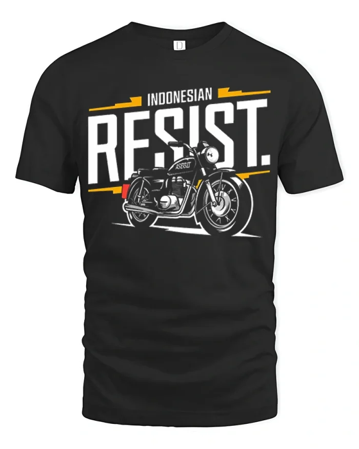 Indonesian Resist Motorcycle Graphic T Shirt Biker Rider Tee - black t-shirt on white background