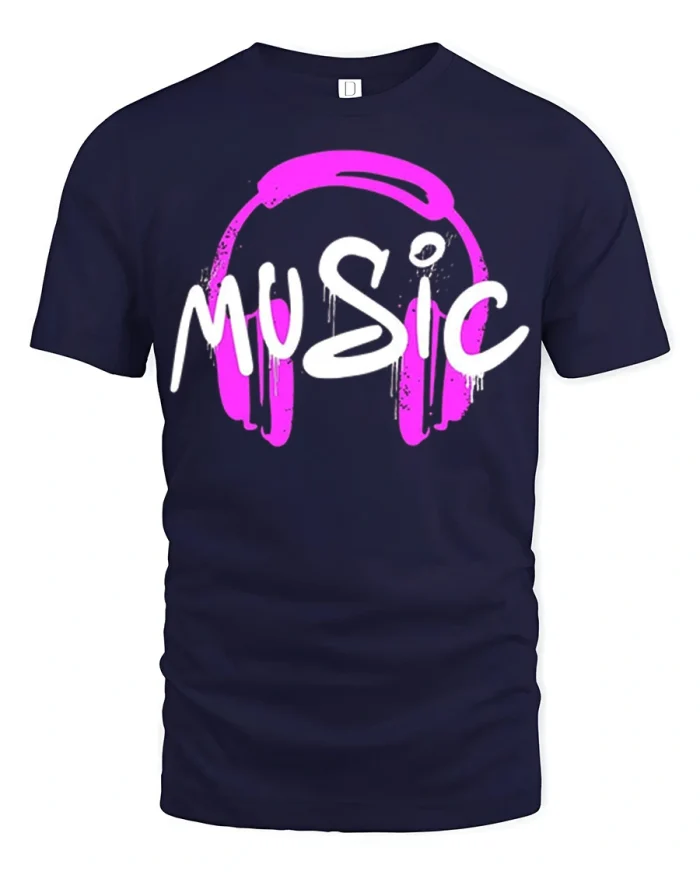 Music Headphones Graphic T Shirt Retro DJ Lover Tee - navy t-shirt on white background