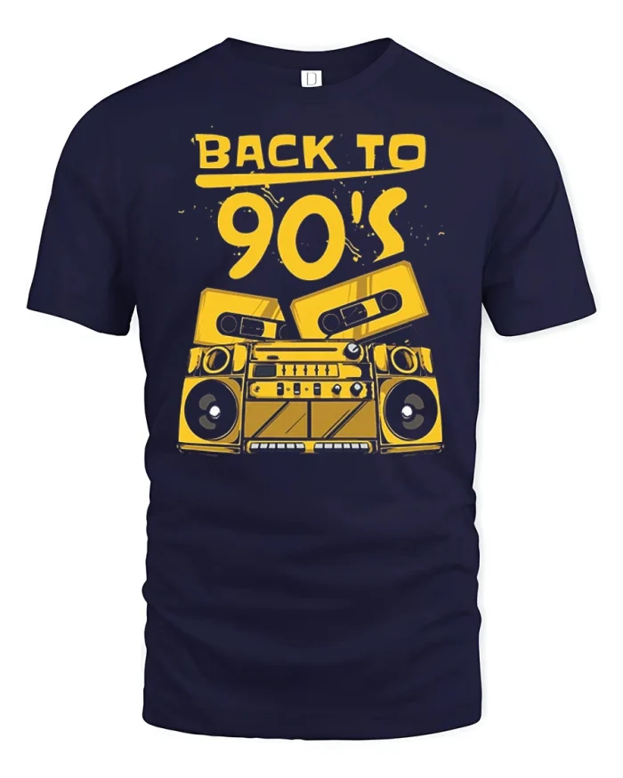 Back To 90s Retro Boombox Graphic T Shirt Vintage Music Tee - navy t-shirt on white background