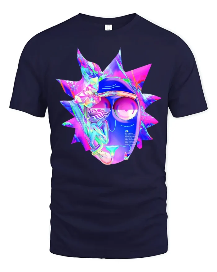 Psychedelic Cartoon Face Graphic T Shirt Trippy Art Tee - navy t-shirt on white background