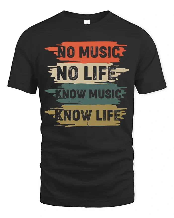 Know Music Know Life Graphic T Shirt Vintage Music Lover Tee - black t-shirt on white background