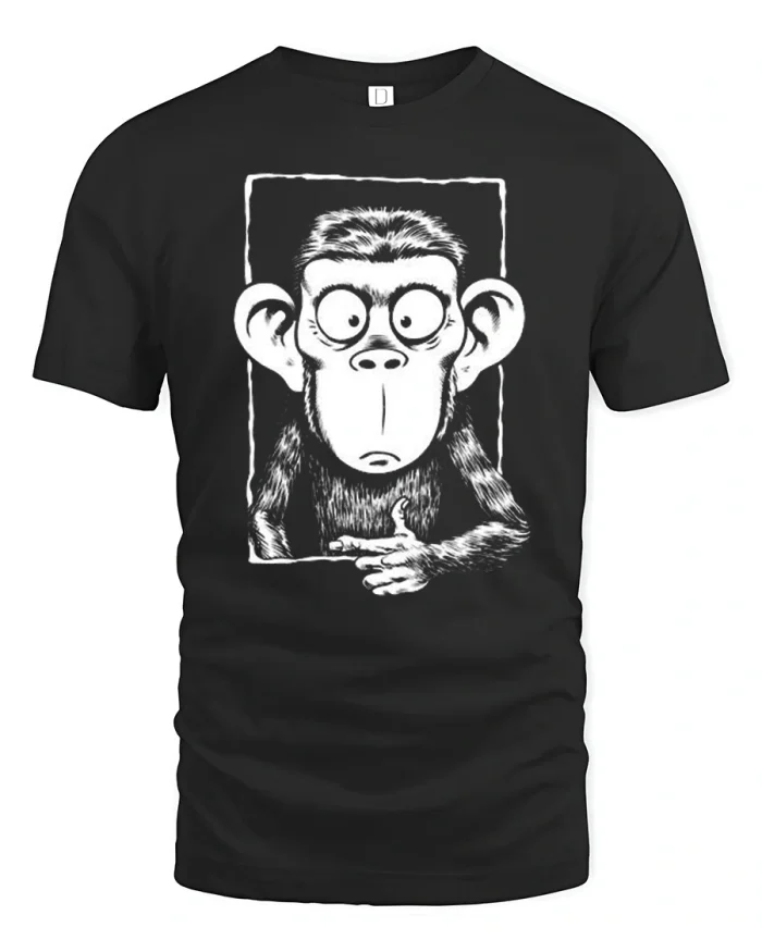 Funny Monkey Graphic T Shirt Cartoon Ape Face Cool Tee - black t-shirt on white background