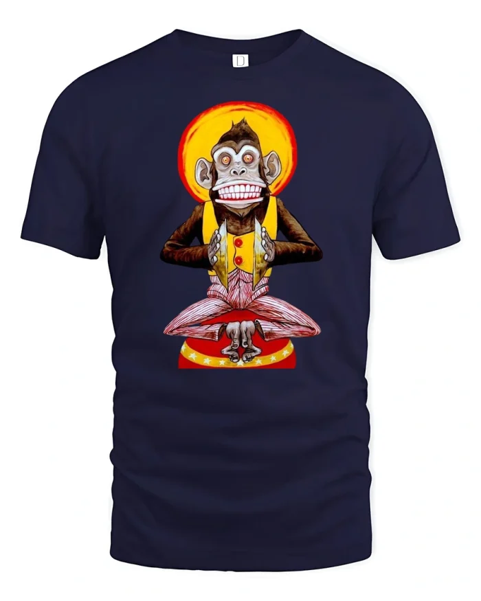 Funny Meditating Monkey Graphic T Shirt Vintage Circus Tee - navy t-shirt on white background