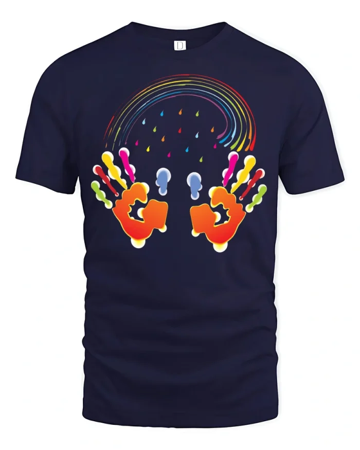 Color Splash Handprint Rainbow Vibes Graphic T Shirt - navy t-shirt on white background