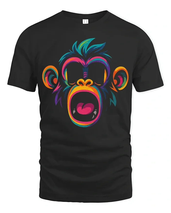 Neon Screaming Monkey Graphic T Shirt Loud Wild Street Style Vibes - black t-shirt on white background