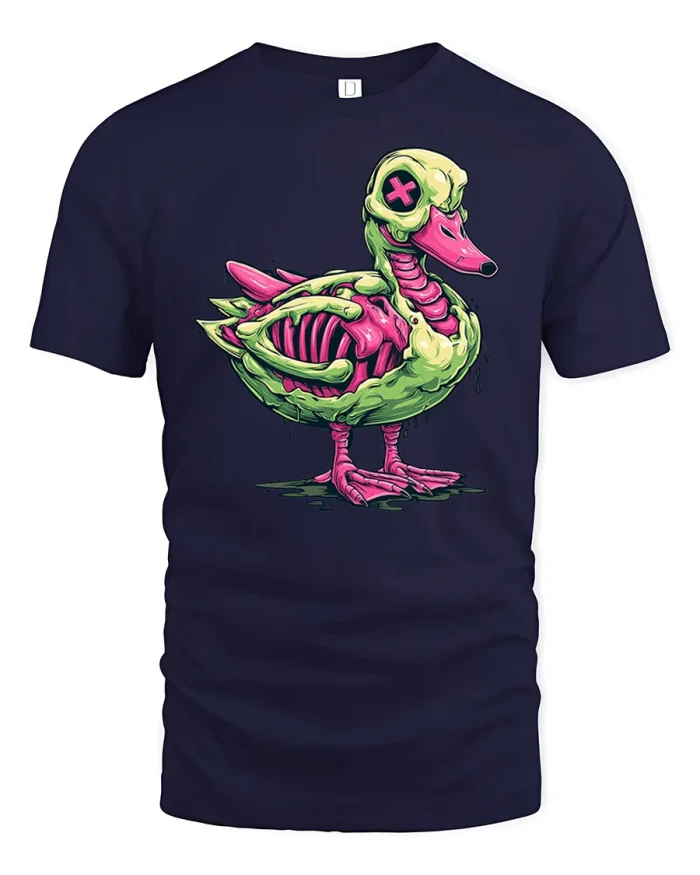 Zombie Duck Funny Graphic T Shirt Creepy Cartoon Animal Tee - navy t-shirt on white background