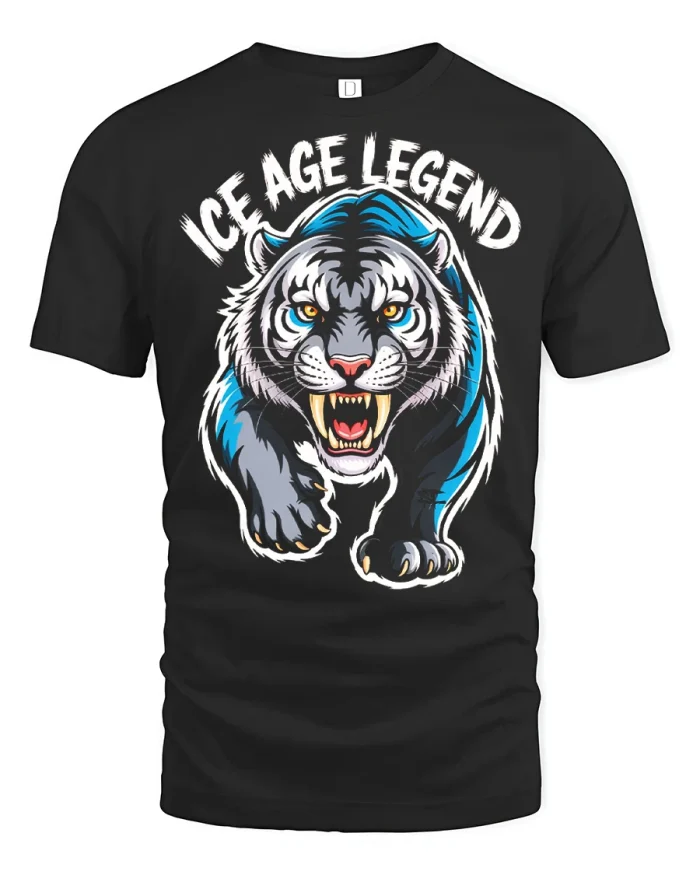 Ice Age Legend Tiger Graphic Tee Fierce Wild Animal Tshirt - black t-shirt on white background