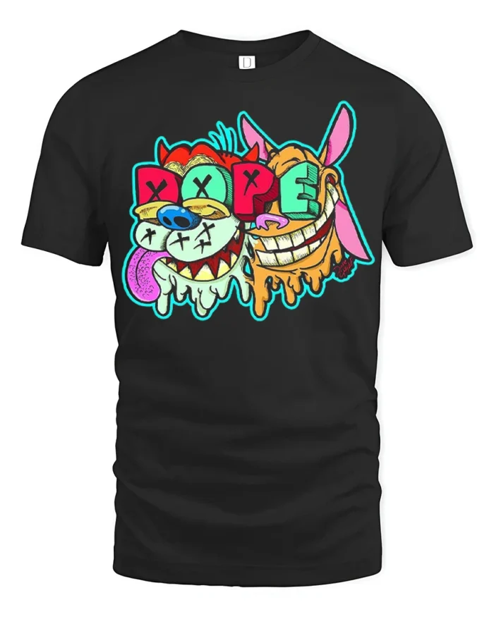 XOXO Crazy Cartoon Face Graphic Tee Funny Street Art Tshirt - black t-shirt on white background