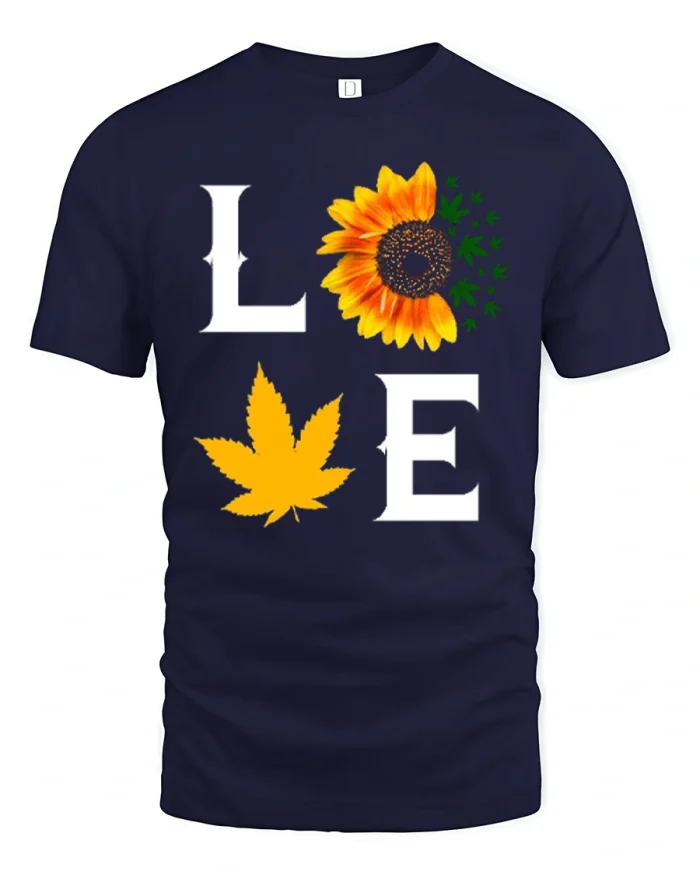 Love Sunflower Leaf Graphic Tee Funny Nature Inspired Tshirt - navy t-shirt on white background