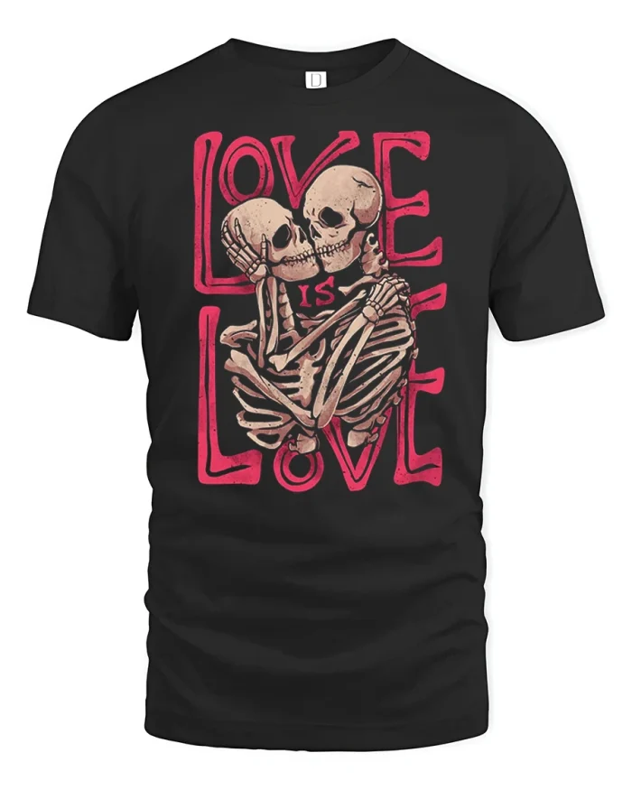 Love Is Love Skeleton Couple Graphic Tee Gothic Love Tshirt - black t-shirt on white background