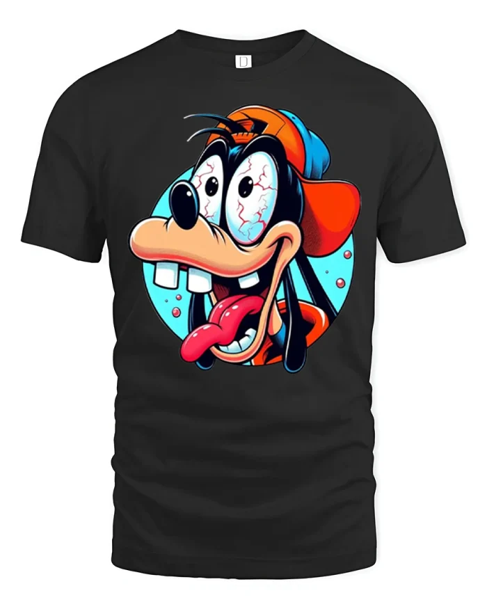 Funny Goofy Cartoon Face Graphic Tee Crazy Cartoon Tshirt - black t-shirt on white background