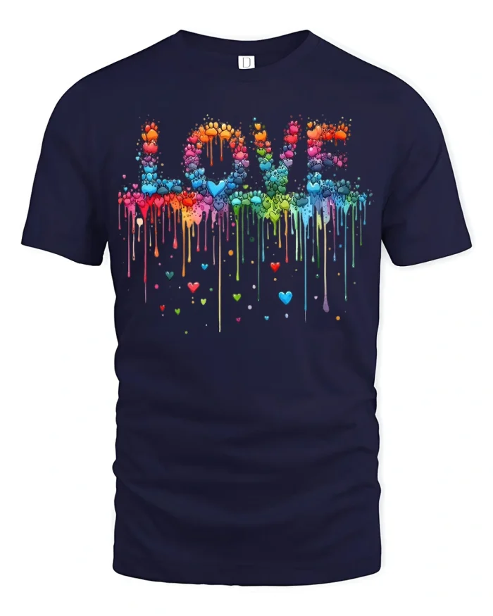 Colorful Dripping Love Heart Paint Graphic T Shirt Artistic Style - navy t-shirt on white background