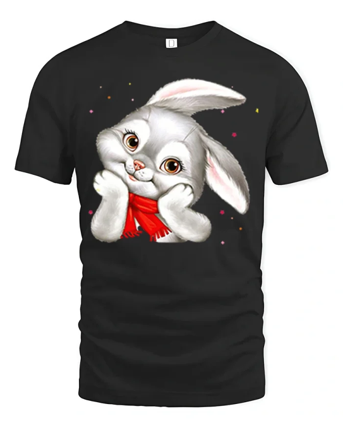 Cute Bunny Graphic T Shirt Adorable Rabbit Cartoon Style - black t-shirt on white background